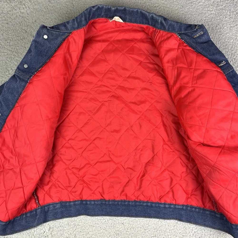 Vintage Red Quilt Lined Dark‎ Denim Work Jacket Western Coat Unbranded